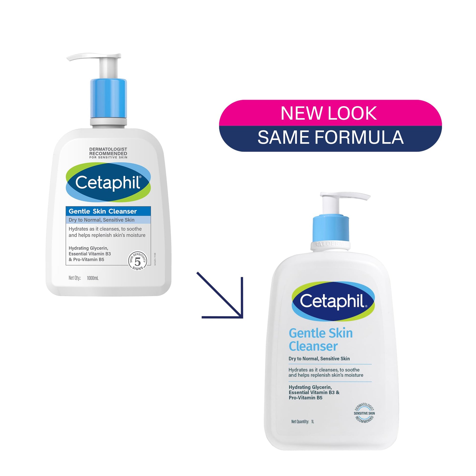 Cetaphil Gentle Skin Cleanser, 1000ml, Face Wash for Dry & Sensitive Skin, Unscented - front view