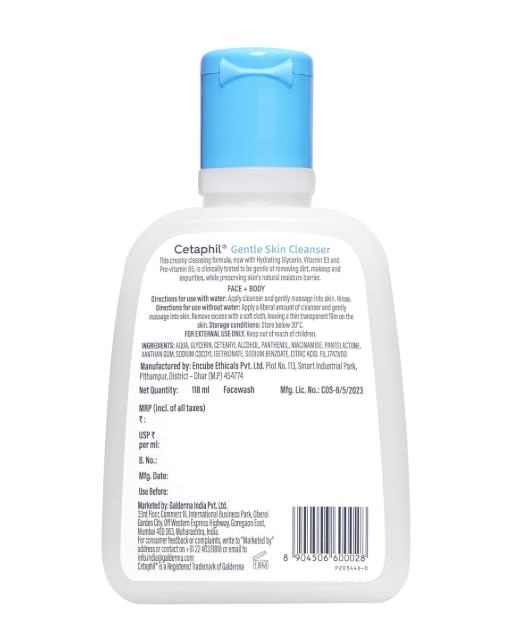 Cetaphil Gentle Skin Cleanser, 1000ml, Face Wash for Dry & Sensitive Skin, Unscented - back view (20)
