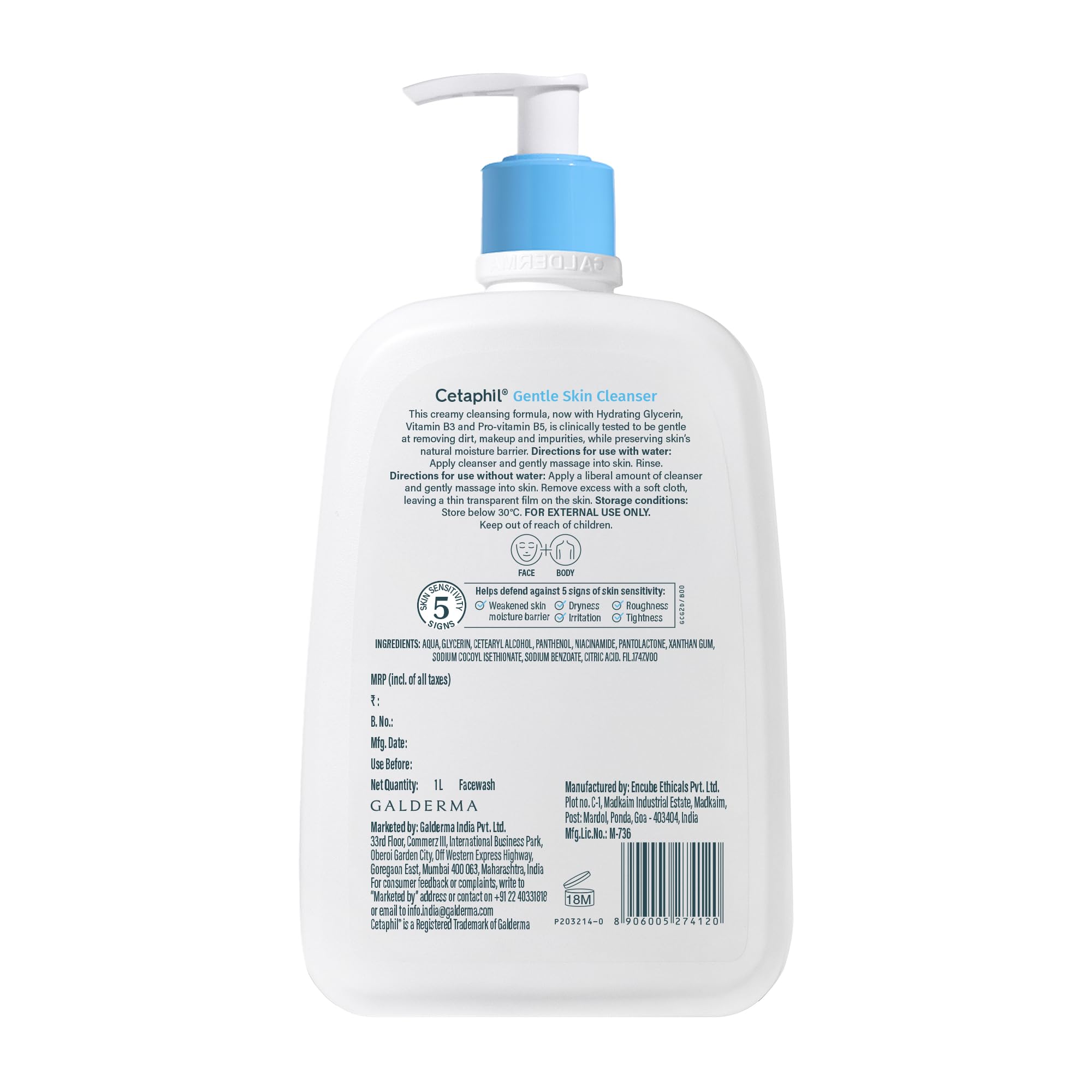 Cetaphil Gentle Skin Cleanser, 1000ml, Face Wash for Dry & Sensitive Skin, Unscented - size and scale