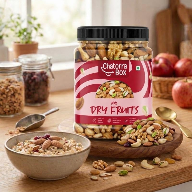 Chatorra Box Mixed Dry Fruits Trail Mix, Natural Blend of Almonds, Cashews, Raisins, Pistachios - label detail