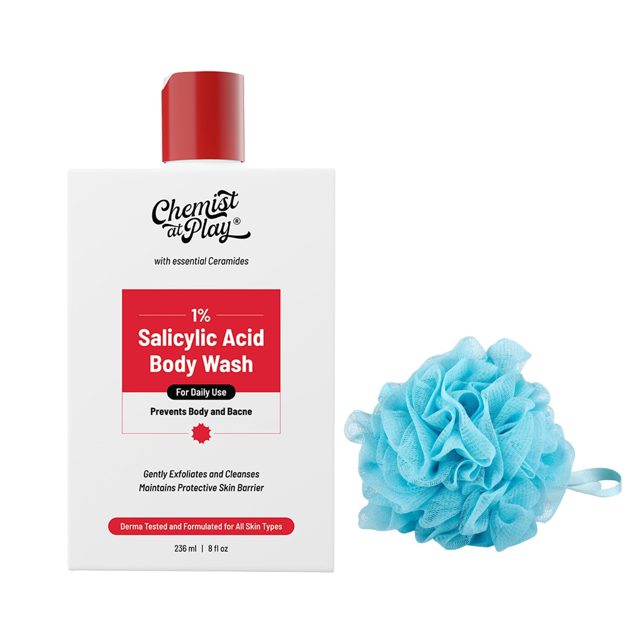 Chemist at Play 1% Salicylic Acid Body Wash Gel, 236ml with Loofah, Paraben & SLS Free, Unisex
