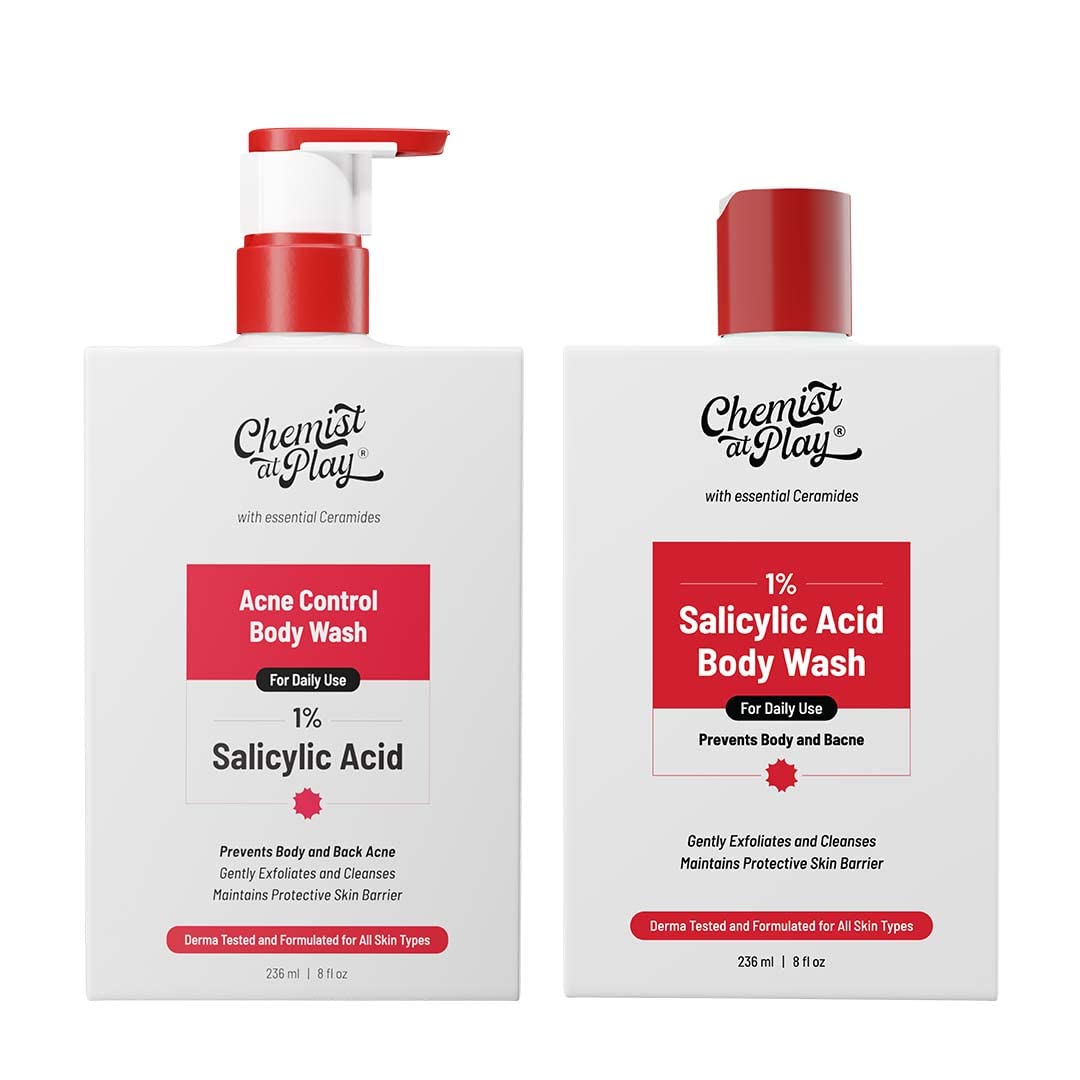 Chemist at Play 1% Salicylic Acid Body Wash Gel, 236ml with Loofah, Paraben & SLS Free, Unisex - front view