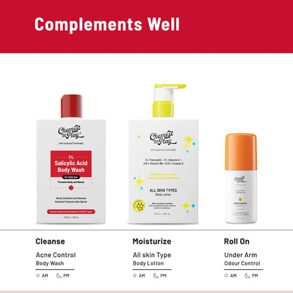 Chemist at Play 1% Salicylic Acid Body Wash Gel, 236ml with Loofah, Paraben & SLS Free, Unisex - close-up detail