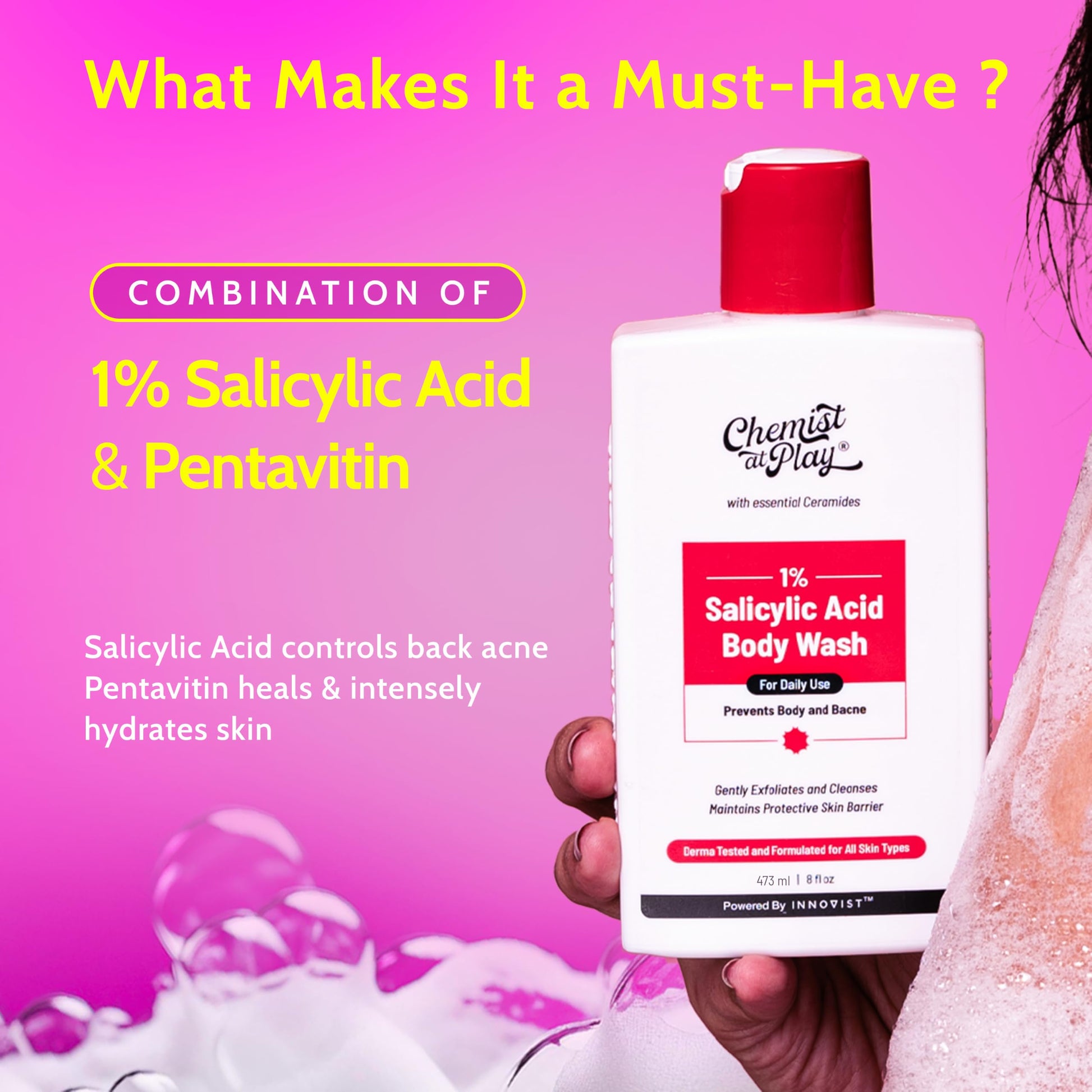 Chemist at Play 1% Salicylic Acid Body Wash, Paraben & SLS Free, Beauty, Unisex - label detail (12)