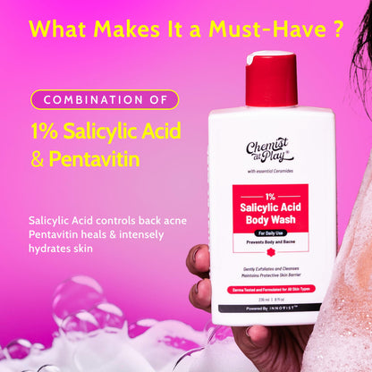 Chemist at Play 1% Salicylic Acid Body Wash, Paraben & SLS Free, Beauty, Unisex - label detail