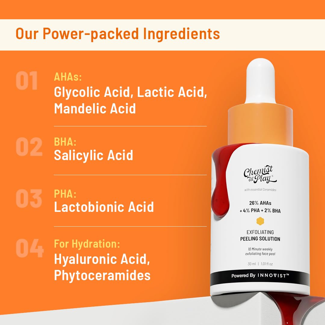 Chemist at Play 26% AHA 2% BHA 4% PHA Peeling Solution, 30mL, Vegan & Cruelty-Free - packaging
