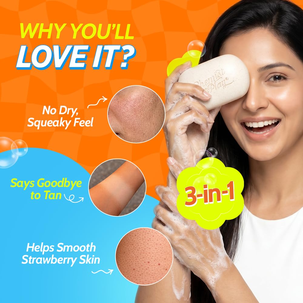 Chemist at Play Daily Exfoliating Bathing Bar, 100g, pH 5.5 Certified, Dermatologically Tested, Piña Colada Fragrance, Unisex