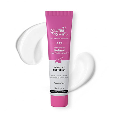 Chemist at Play Encapsulated Retinol Night Cream 0.1% with Aloe Vera, Peptides, Ceramides, Lightweight Fast-Absorbing, 30g, U
