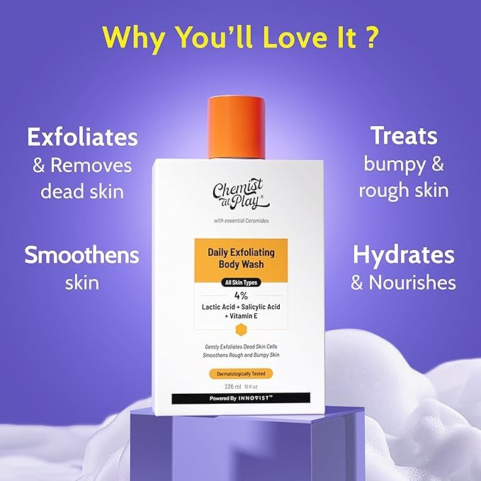 Chemist at Play Exfoliating Body Wash - Unisex Body Wash Gel with Salicylic Acid, Lactic Acid & Vitamin E - back view (17)