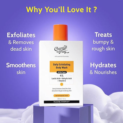 Chemist at Play Exfoliating Body Wash - Unisex Body Wash Gel with Salicylic Acid, Lactic Acid & Vitamin E - back view (17)