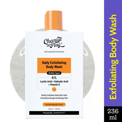 Chemist at Play Exfoliating Body Wash - Unisex Body Wash Gel with Salicylic Acid, Lactic Acid & Vitamin E - ingredients panel
