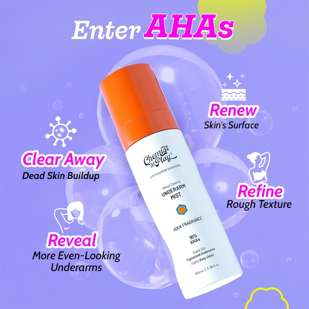Chemist at Play Exfoliating Underarm Mist, 10% AHAs, 2% Niacinamide, 100ml, pH 4-4.5, Unisex Body Deodorant - ingredients pan