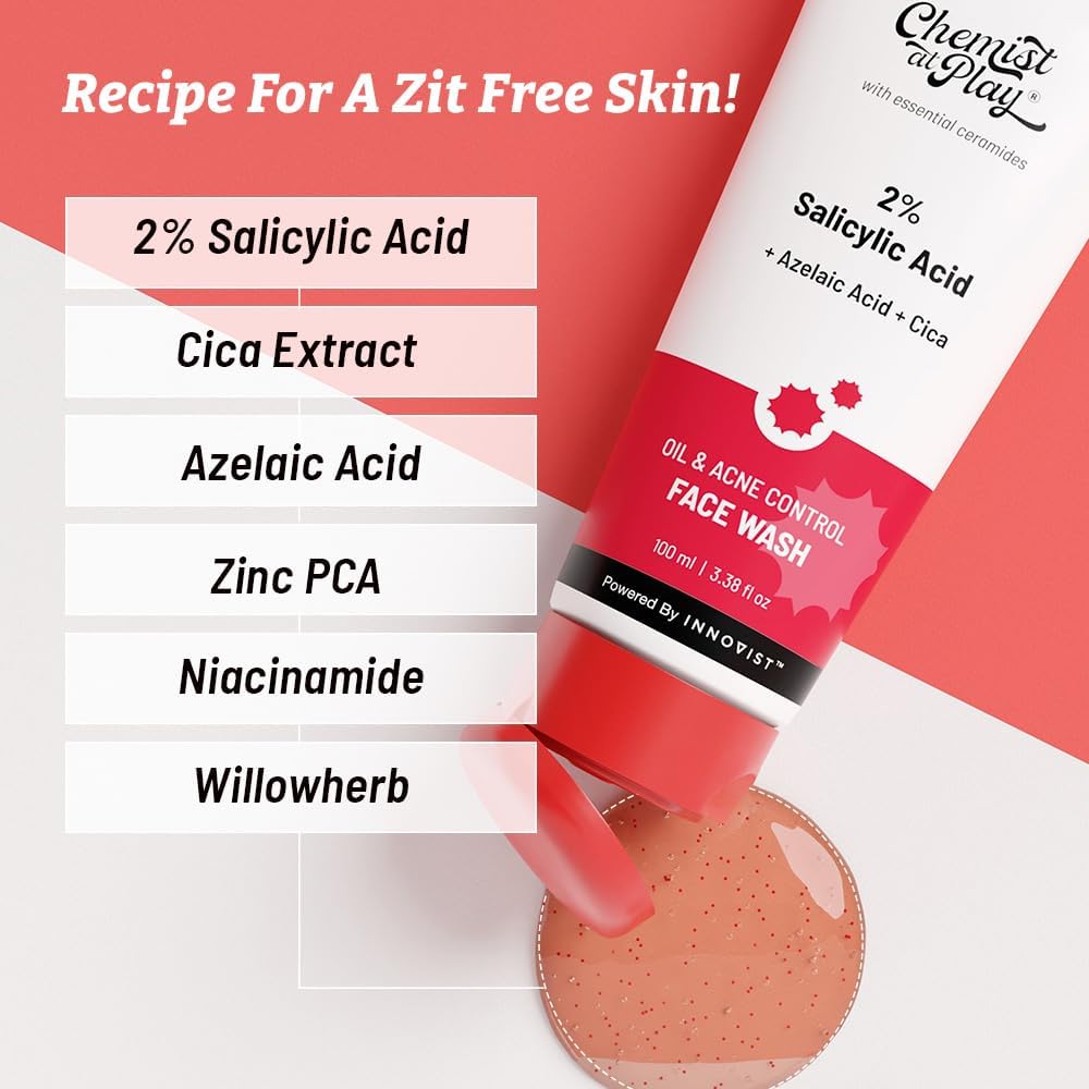 Chemist at Play Face Wash & Exfoliating Scrub for Oily Skin, 2% Salicylic Acid, Niacinamide, Mandelic Acid, Walnut Shell, 100