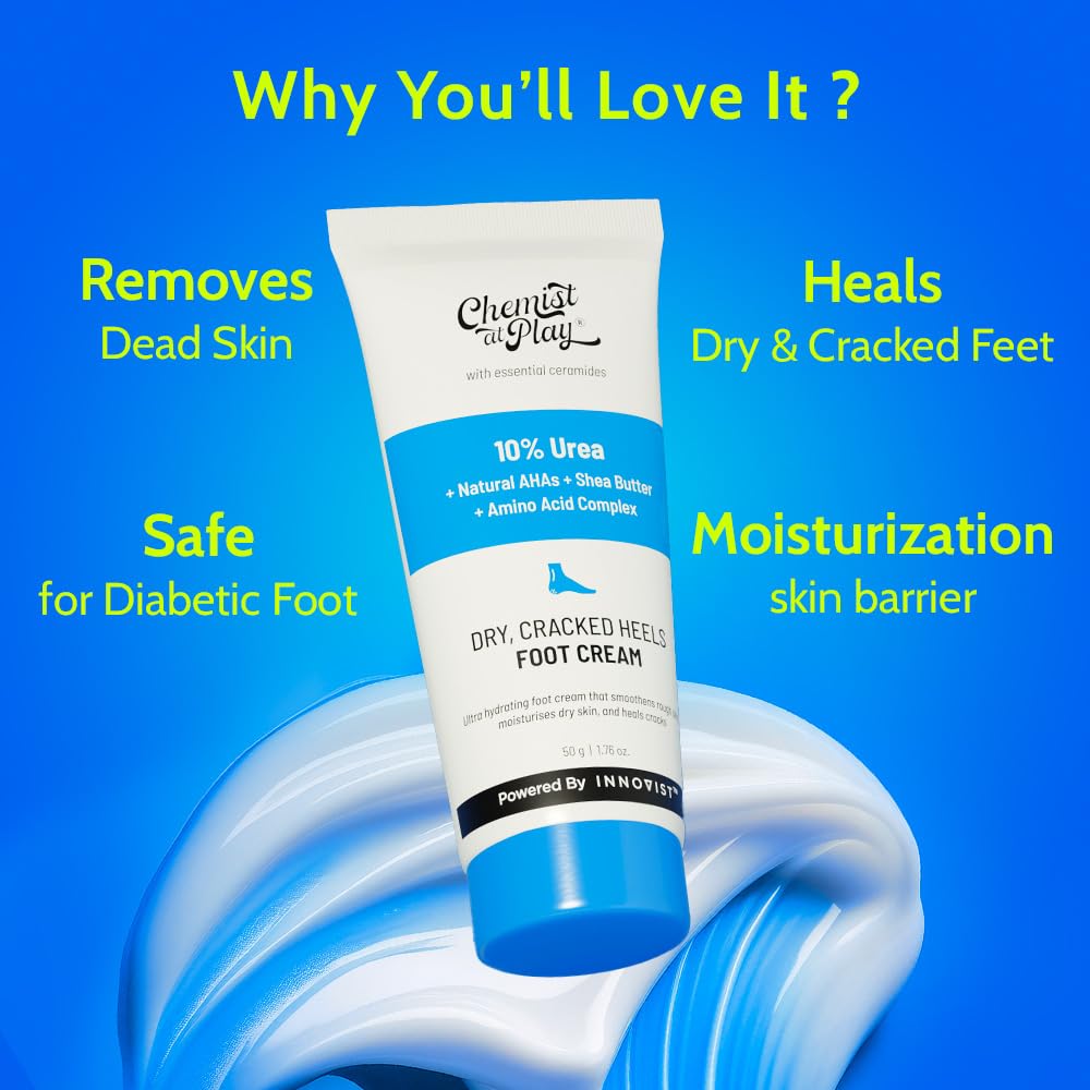 Chemist at Play Foot Cream for Cracked Heels, 50g, Urea-Based Formula, Unisex Adult - label detail (14)