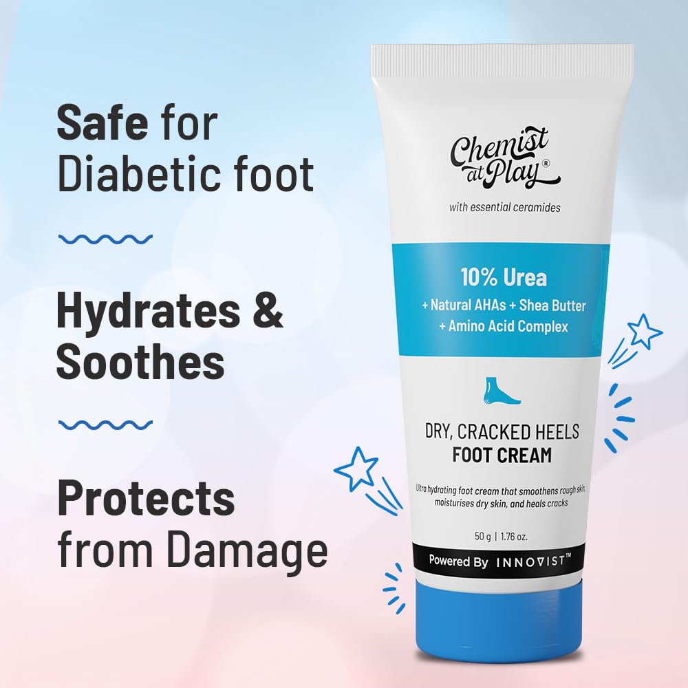 Chemist at Play Foot Cream for Cracked Heels, 50g, Urea-Based Formula, Unisex Adult - label detail
