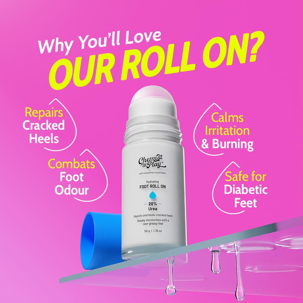 Chemist at Play Foot Roll-on, 50gm, with 20% Urea, Salicylic Acid, and Glycolic Acid, Fragrance-Free, Vegan - back view