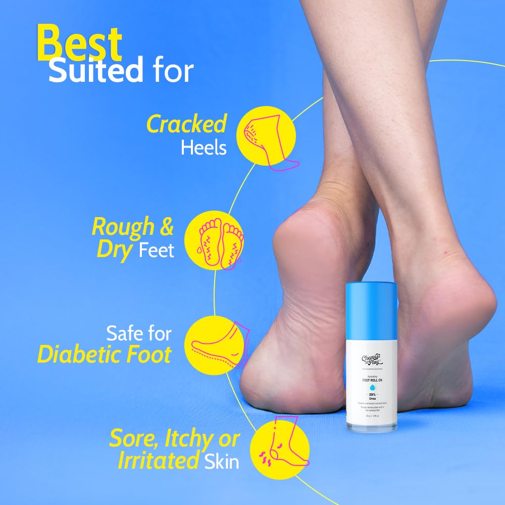 Chemist at Play Foot Roll-on, 50gm, with 20% Urea, Salicylic Acid, and Glycolic Acid, Fragrance-Free, Vegan - label detail