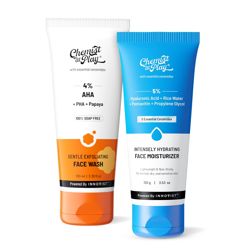 Chemist at Play Gentle Exfoliating Face Wash and Underarm Roll-On Combo with AHA, Lactic Acid and Mandelic Acid, Alcohol-Free