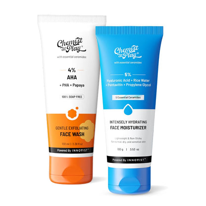 Chemist at Play Gentle Exfoliating Face Wash and Underarm Roll-On Combo with AHA, Lactic Acid and Mandelic Acid, Alcohol-Free