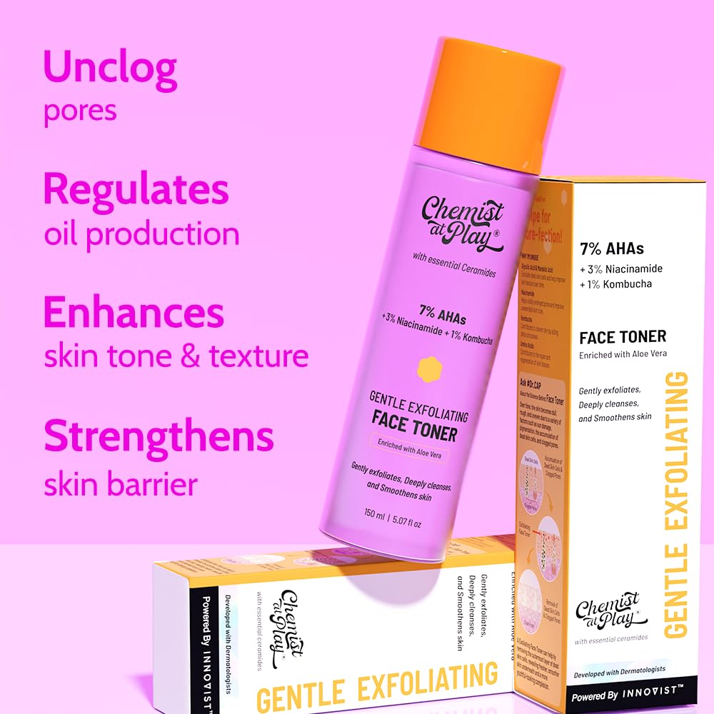 Chemist at Play Glycolic Acid Face Toner, 150ml, with 7% AHA, 3% Niacinamide & 1% Kombucha - back view