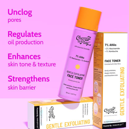Chemist at Play Glycolic Acid Face Toner, 150ml, with 7% AHA, 3% Niacinamide & 1% Kombucha - back view