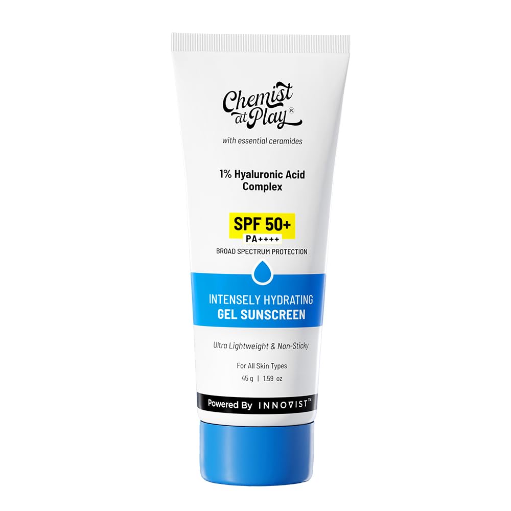 Chemist at Play Intensely Hydrating Gel Sunscreen SPF 50+ PA++++, 45gm, Hyaluronic Acid and Ceramides