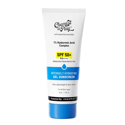 Chemist at Play Intensely Hydrating Gel Sunscreen SPF 50+ PA++++, 45gm, Hyaluronic Acid and Ceramides