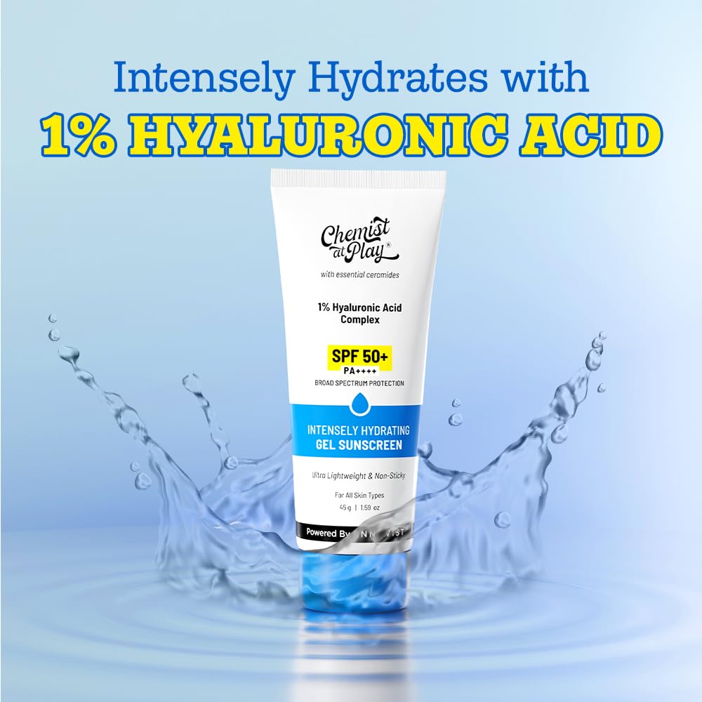 Chemist at Play Intensely Hydrating Gel Sunscreen SPF 50+ PA++++, 45gm, Hyaluronic Acid and Ceramides - front view