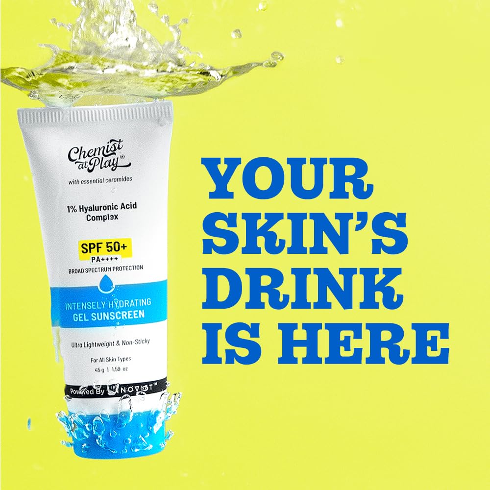 Chemist at Play Intensely Hydrating Gel Sunscreen SPF 50+ PA++++, 45gm, Hyaluronic Acid and Ceramides - size and scale