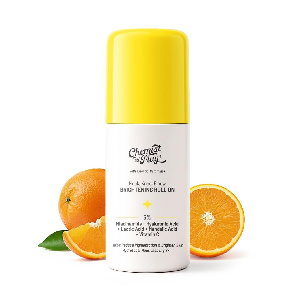 Chemist at Play Neck Knee Elbow Roll On Serum, 40ml, Vitamin C, Hyaluronic Acid, Mandelic Acid, Niacinamide, Adult Unisex