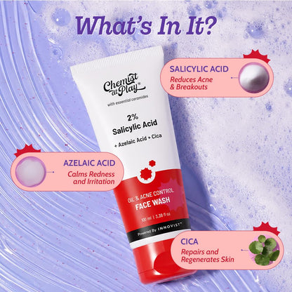 Chemist at Play Salicylic Acid Face Wash, 2% Formula, 100 ml, Unisex - packaging