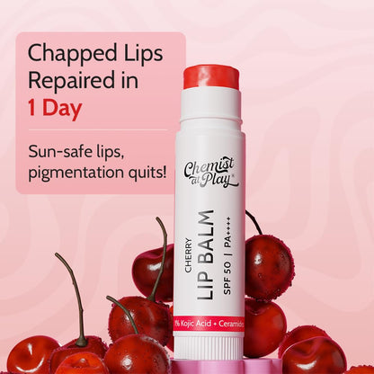 Chemist at Play Tinted Cherry Lip Balm SPF 50 PA++++ with 1% Kojic Acid, 4.5g - front view