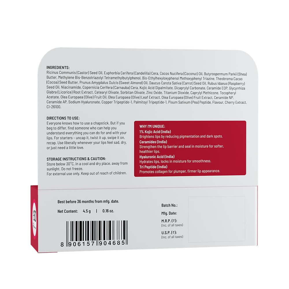 Chemist at Play Tinted Cherry Lip Balm SPF 50 PA++++ with 1% Kojic Acid, 4.5g - size and scale
