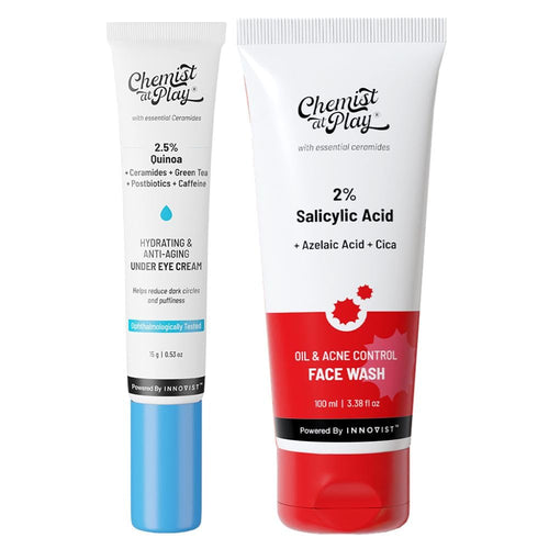 Chemist at Play Under Eye Cream and Face Wash Set, 15g + 100ml, with 2% Revital Eye, Quinoa, Salicylic Acid, Niacinamide