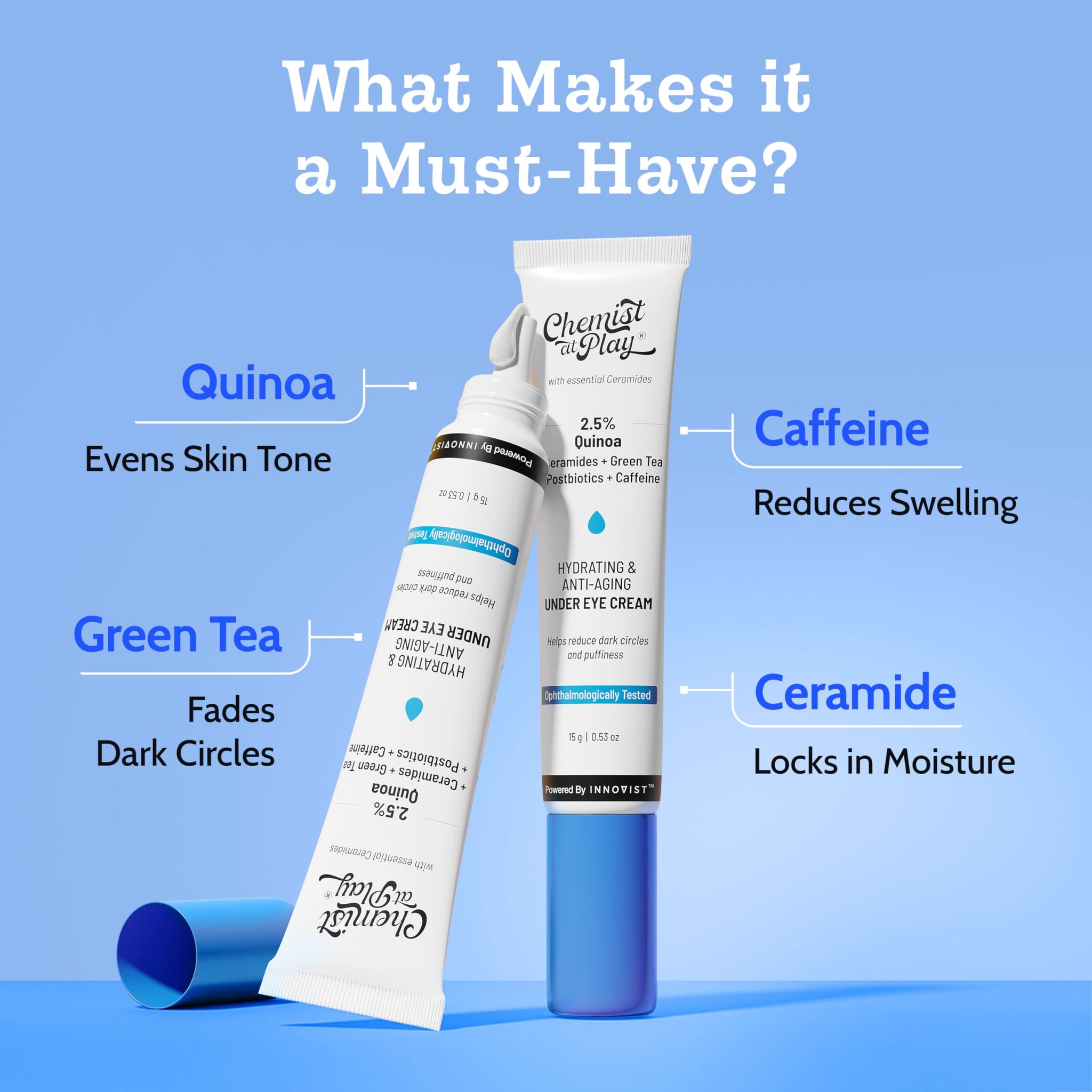 Chemist at Play Under Eye Cream with Ceramides, Revital Eye & Quinoa Extract, Cooling Gel Roller, Vegan, 15g - back view