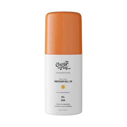 Chemist at Play UnderArm Roll On Deodorant, 5% AHA, 40ml, Vegan, Aluminium-Free, Unisex - ingredients panel