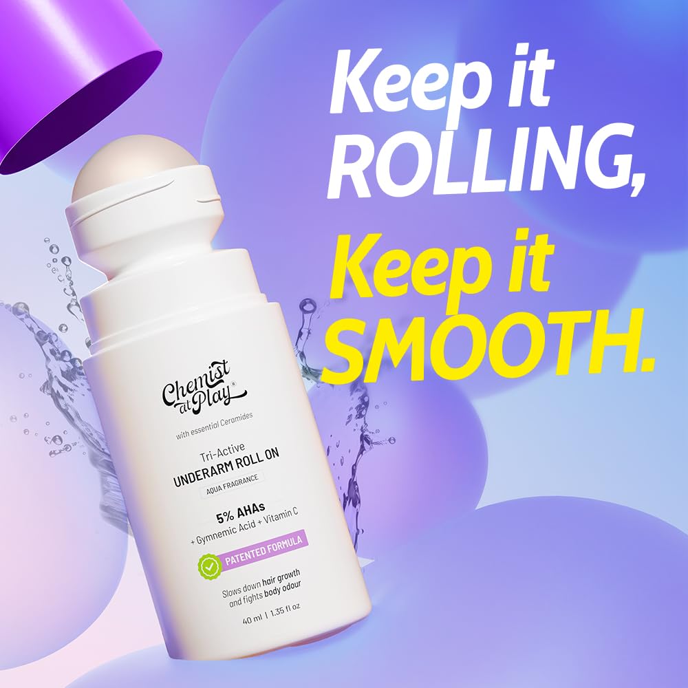 Chemist at Play UnderArm Roll On Deodorant with 5% AHA, 1% Mandelic Acid, 0% Aluminium, 0% Alcohol, 40ml - in use (16)