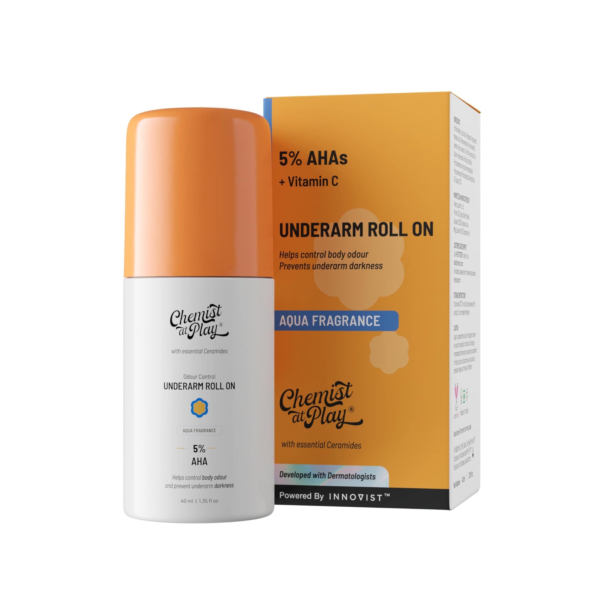 Chemist at Play Underarm Roll-On Deodorant with AHA, Lactic Acid & Mandelic Acid, Unisex - front view (11)