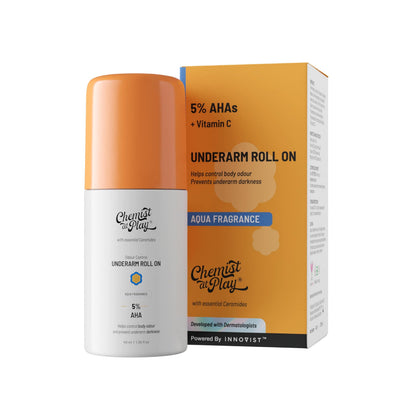 Chemist at Play Underarm Roll-On Deodorant with AHA, Lactic Acid & Mandelic Acid, Unisex - front view (11)