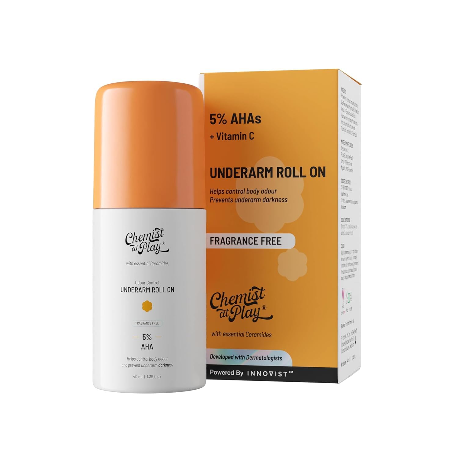 Chemist at Play Underarm Roll-On Deodorant with AHA, Lactic Acid & Mandelic Acid, Unisex - close-up detail (26)