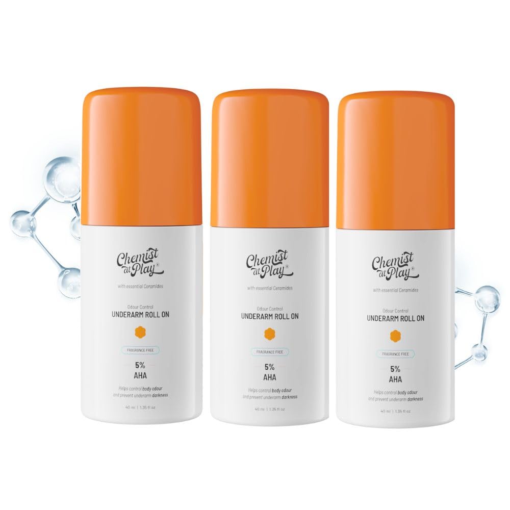 Chemist at Play Underarm Roll On Deodorant with Lactic & Mandelic Acid, Aluminium-Free, Alcohol-Free, Vegan Formula, Unisex (