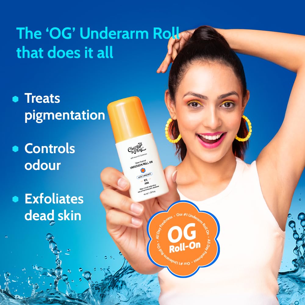 Chemist at Play Underarm Roll On Deodorant with Lactic & Mandelic Acid, Aluminium-Free, Alcohol-Free, Vegan Formula, Unisex -