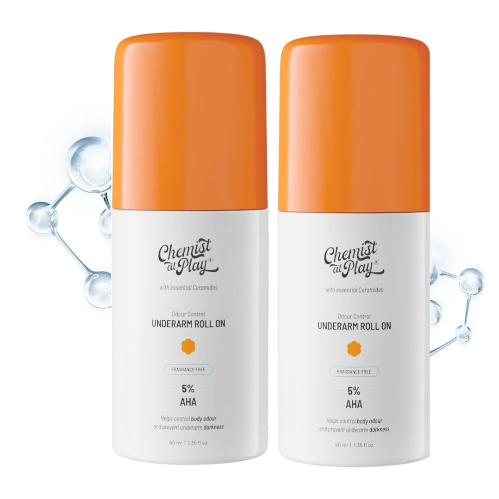 Chemist at Play Underarm Roll On Deodorant with Lactic & Mandelic Acid, Aluminium-Free, Alcohol-Free, Vegan Formula, Unisex (