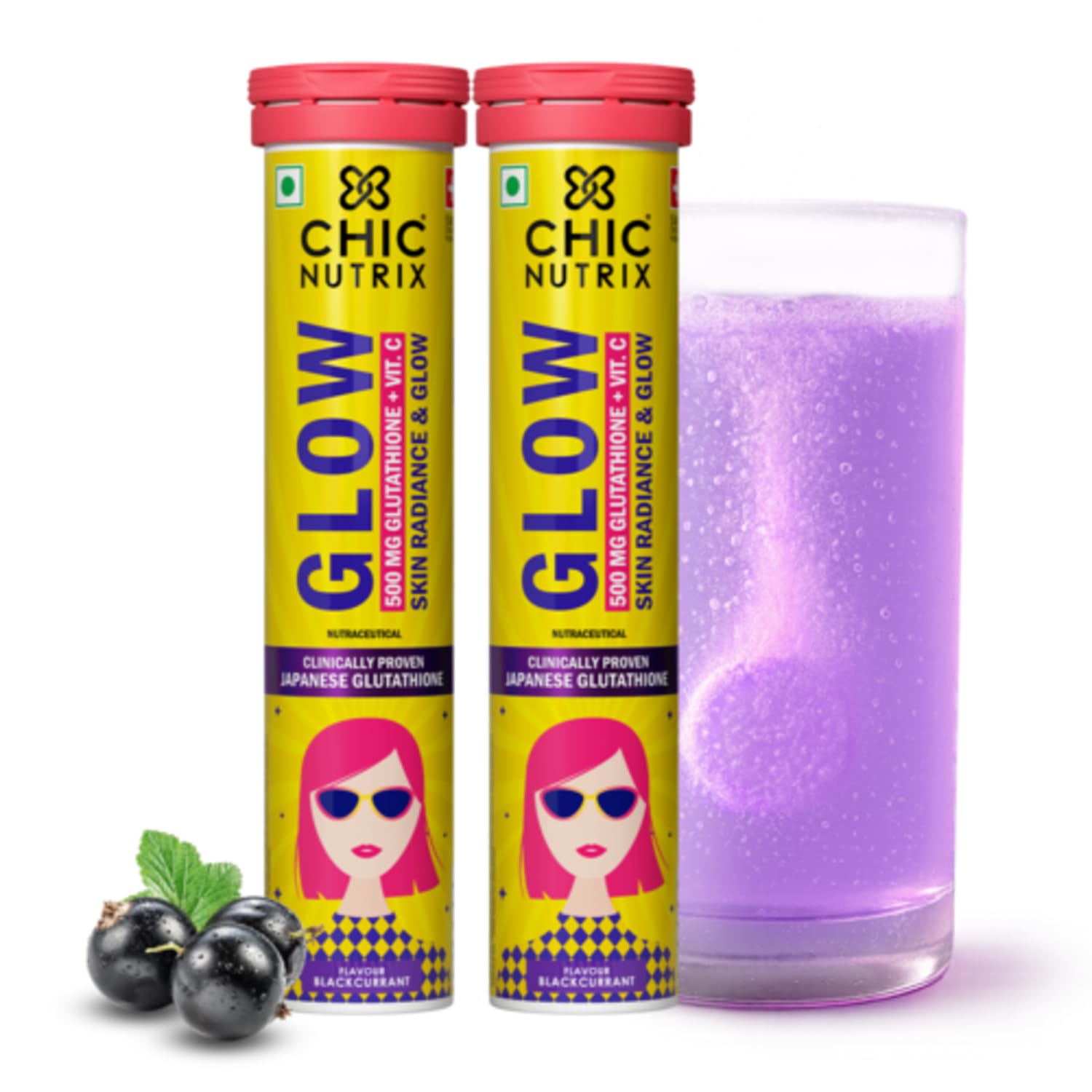 CHICNUTRIX Glutathione Effervescent Tablets with Vitamin C, 500mg Japanese Glutathione, Sugar-Free (10)