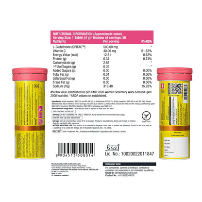 CHICNUTRIX Glutathione Effervescent Tablets with Vitamin C, 500mg Japanese Glutathione, Sugar-Free - label detail (26)