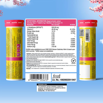 CHICNUTRIX Glutathione Effervescent Tablets with Vitamin C, 500mg Japanese Glutathione, Sugar-Free - label detail (35)