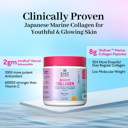 CHICNUTRIX Marine Collagen Peptides Powder, 8000mg Japanese Marine Collagen, 30 Servings, Halal & Kosher Certified - front vi