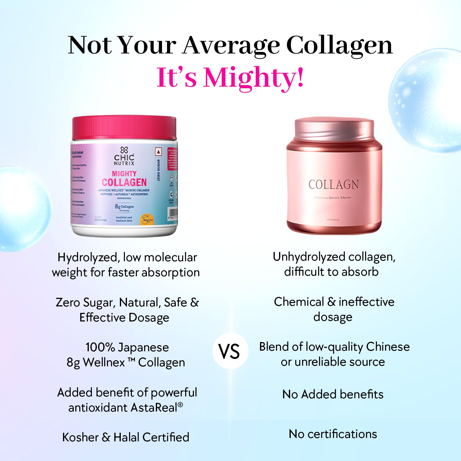 CHICNUTRIX Marine Collagen Peptides Powder, 8000mg Japanese Marine Collagen, 30 Servings, Halal & Kosher Certified - in use (