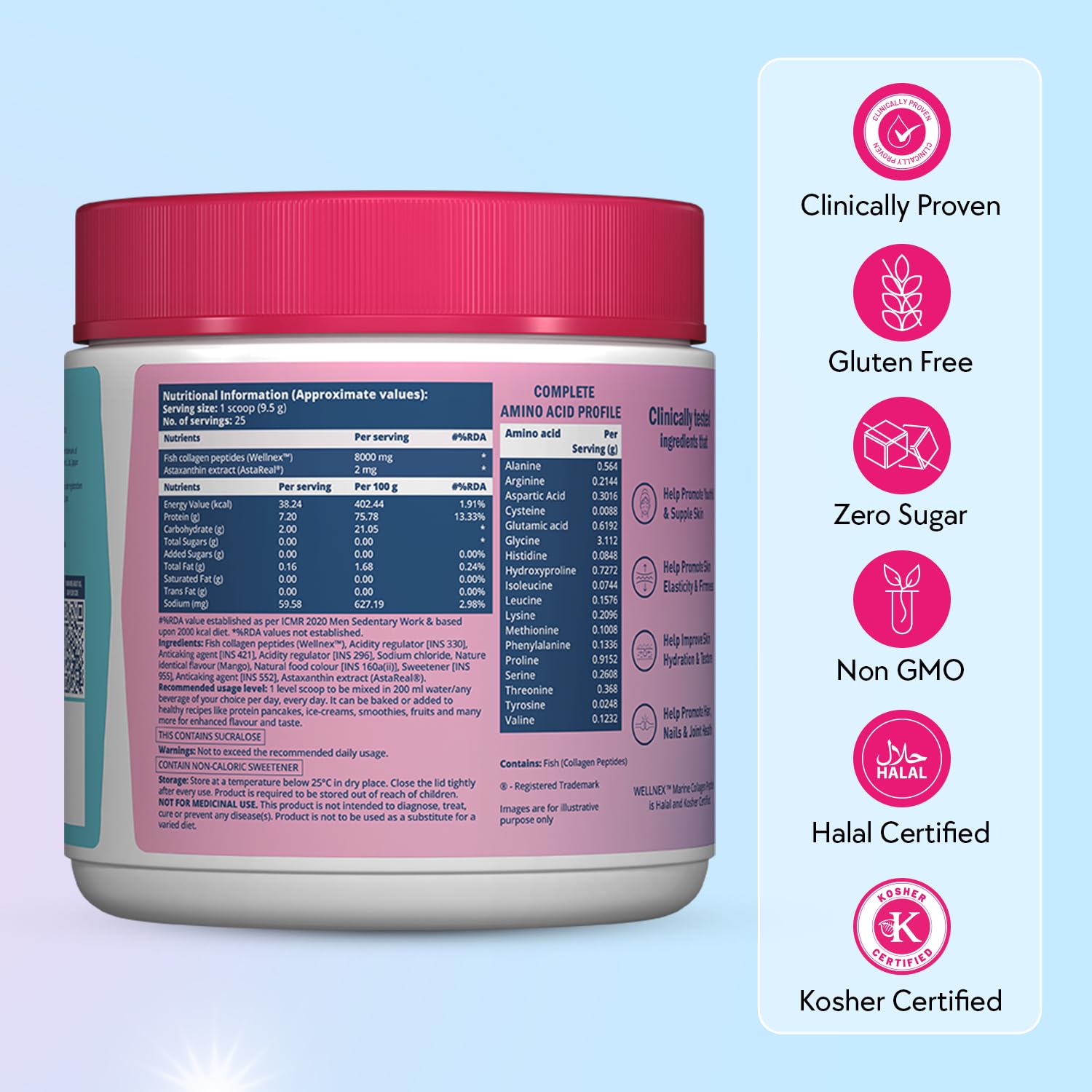 CHICNUTRIX Marine Collagen Peptides Powder, 8000mg Japanese Marine Collagen, 30 Servings, Halal & Kosher Certified - size and