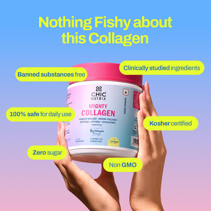 CHICNUTRIX Marine Collagen Peptides Powder, 8000mg Japanese Marine Collagen, 30 Servings, Halal & Kosher Certified - in use